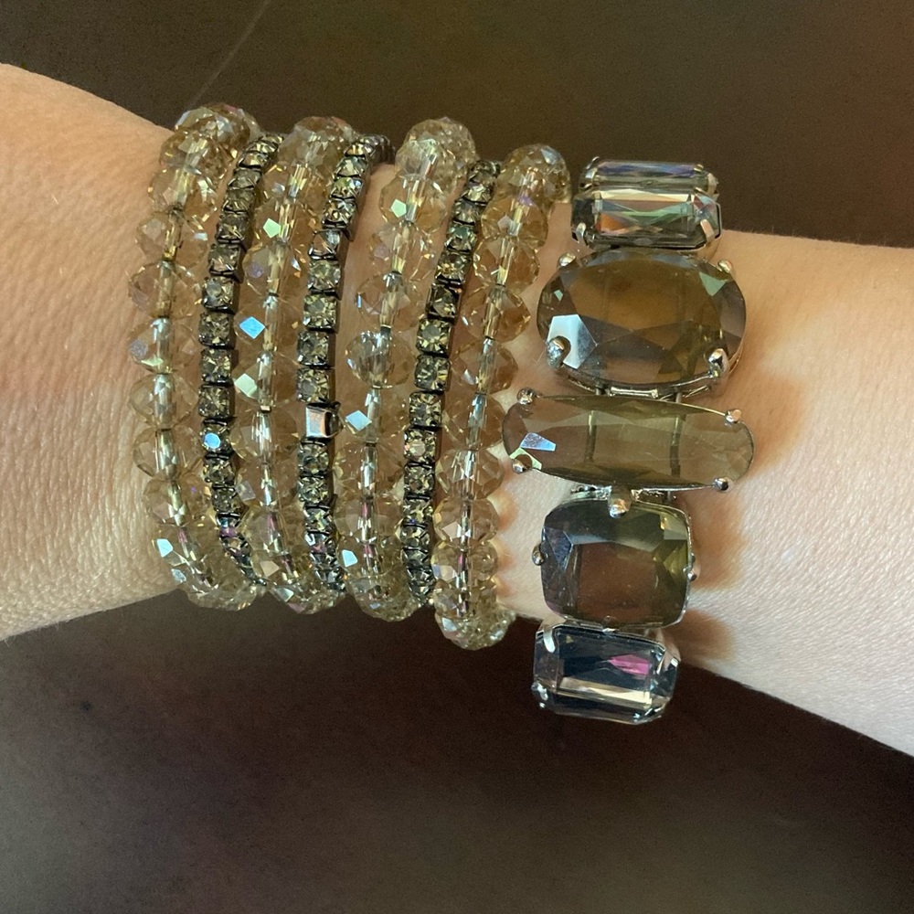 Bracelet 2 Piece Jewelry Bundle Smokey Rhinestone Coil Style